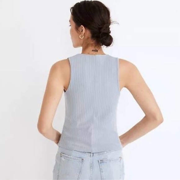 ☀️SALE☀️ Madewell Ribbed Button Front Crop Tank - Terrace Blue Size: Small - Picture 2 of 9